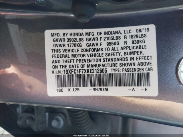 2019 HONDA CIVIC 19XFC1F7XKE212605 Photo 8