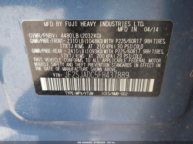 Subaru 2.5na u5 2015 JF2SJADC5FH437889 Image 9