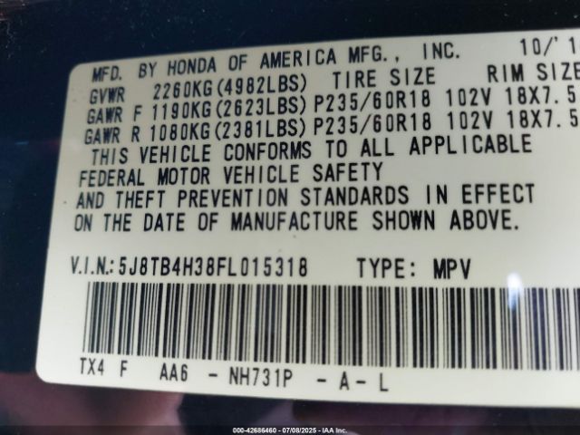 2015 ACURA RDX 5J8TB4H38FL015318 Photo 8