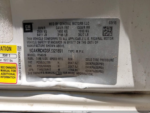 5GAKRCKD3FJ321891 Buick llt