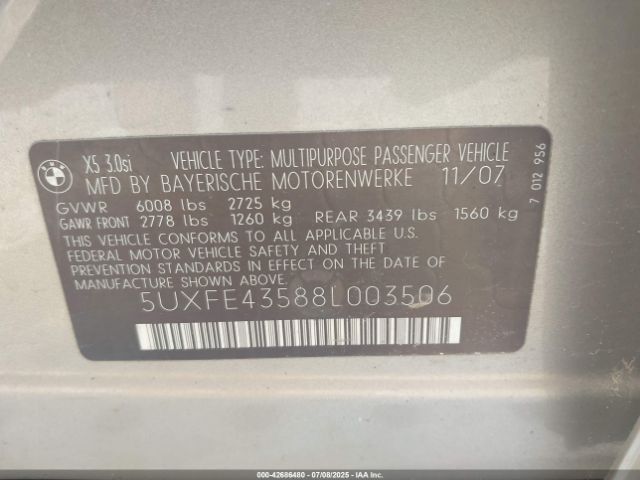 2008 BMW X5 5UXFE43588L003506 Photo 8