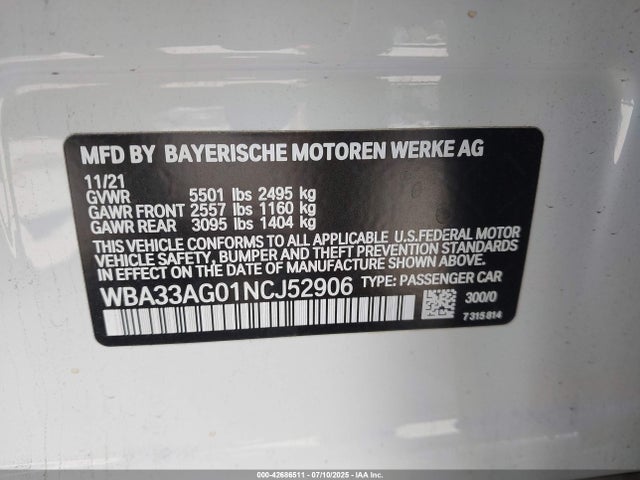 WBA33AG01NCJ52906 BMW 2022