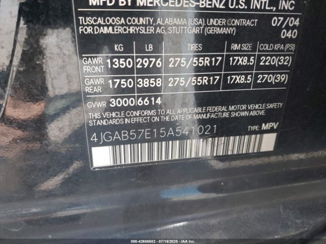 2005 MERCEDES-BENZ ML 350 4JGAB57E15A541021 Photo 8