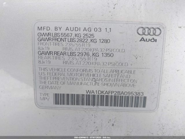 2011 AUDI Q5 WA1DKAFP2BA095383 Photo 8