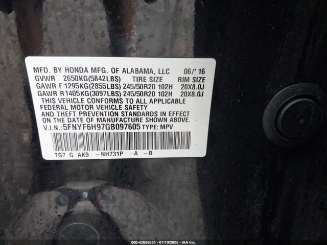 5FNYF6H97GB097605 Honda j35y6