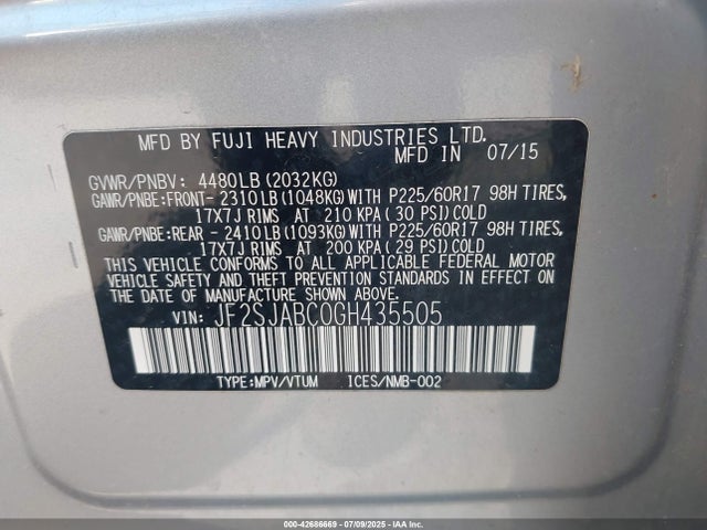 Subaru Forester 2.5i 2016 JF2SJABC0GH435505 Image 9