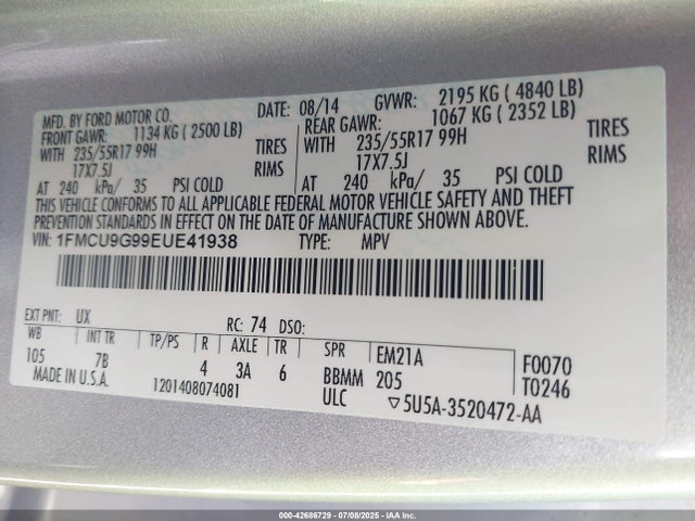 Ford 2014 2014 1FMCU9G99EUE41938 Image 9
