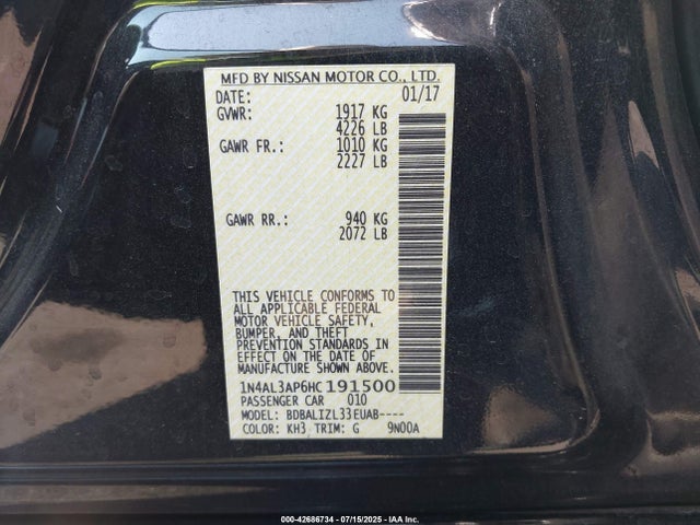 Nissan Altima 2017 1N4AL3AP6HC191500 Image 9