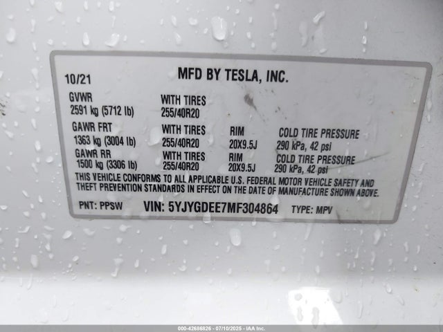 2021 TESLA MODEL Y 5YJYGDEE7MF304864 Photo 8