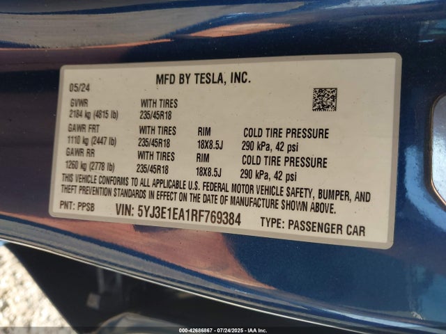 2024 TESLA MODEL 3 5YJ3E1EA1RF769384 Photo 8