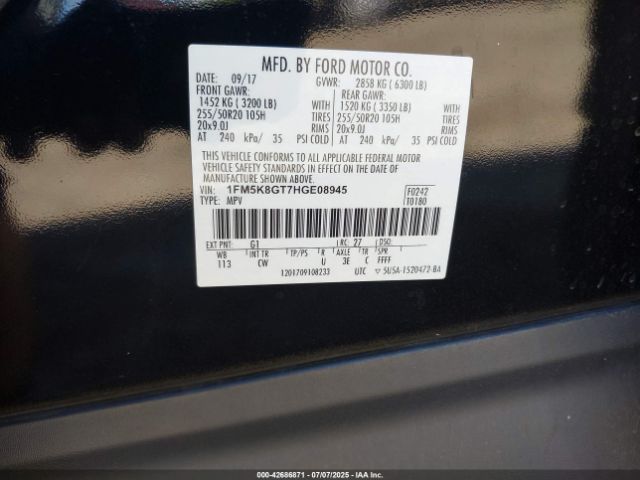 2017 FORD EXPLORER 1FM5K8GT7HGE08945 Photo 8