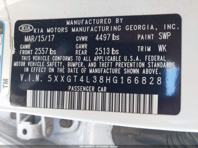 2017 KIA OPTIMA 5XXGT4L38HG166828 Photo 8