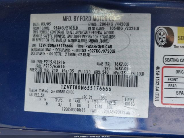 2005 FORD MUSTANG 1ZVFT80N655176666 Photo 8