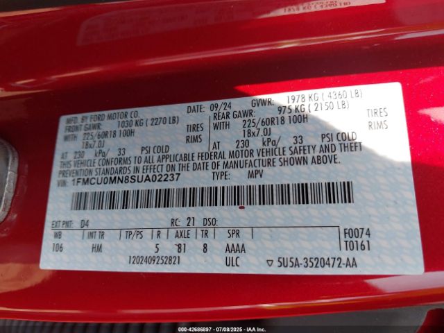 2025 FORD ESCAPE 1FMCU0MN8SUA02237 Photo 8