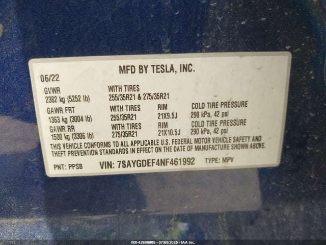 2022 TESLA MODEL Y 7SAYGDEF4NF461992 Photo 8
