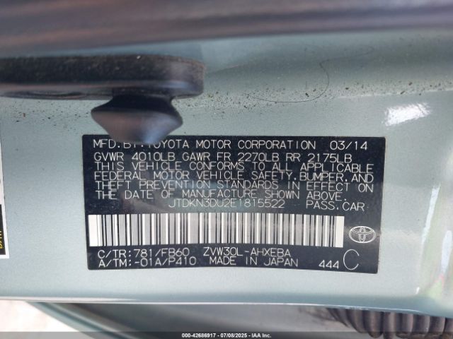 2014 TOYOTA PRIUS JTDKN3DU2E1815522 Photo 8