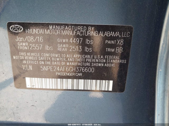 Hyundai dohc gdi theta-ii 2016 5NPE24AF6GH376600 Image 9