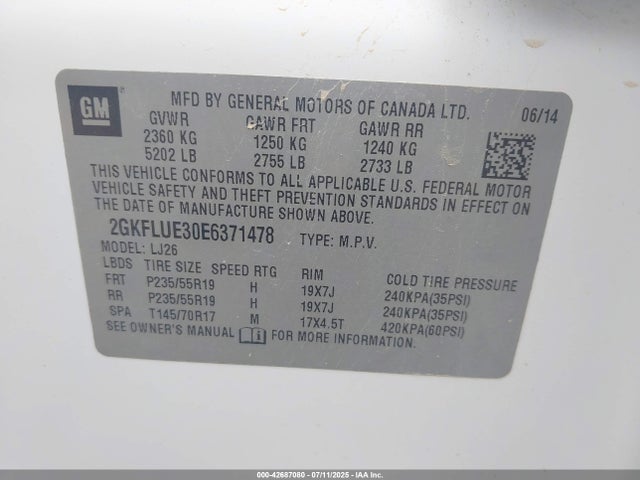 GMC lfx - vvt, e85 max, aluminum 2014 2GKFLUE30E6371478 Image 9