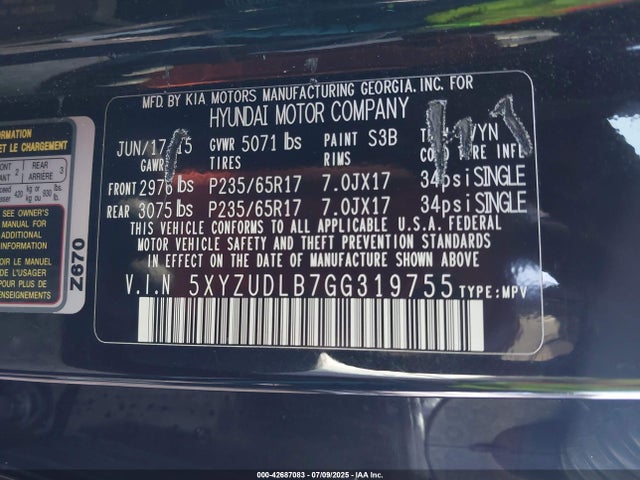 5XYZUDLB7GG319755 Hyundai gdi theta ii
