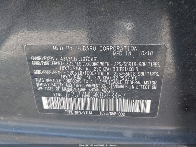 JF2GTAMC9K8253467 Subaru naturally aspirated