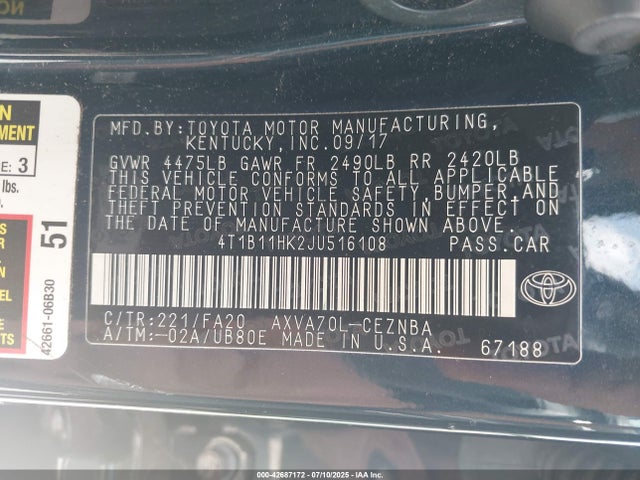4T1B11HK2JU516108 Toyota a25a-fks