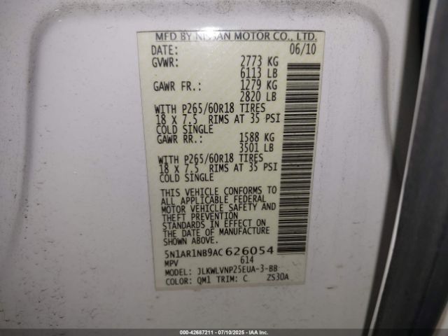 2010 NISSAN PATHFINDER 5N1AR1NB9AC626054 Photo 8