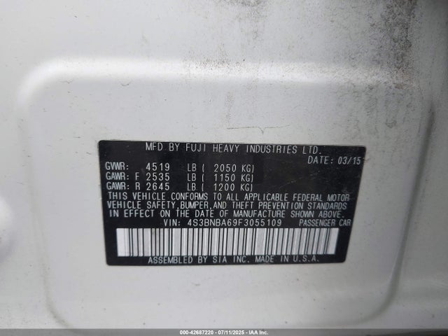 4S3BNBA69F3055109 Subaru 2.5l u6
