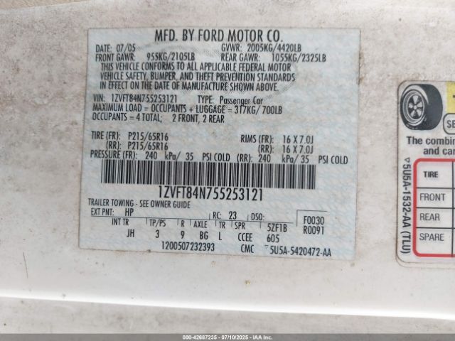 2005 FORD MUSTANG 1ZVFT84N755253121 Photo 8