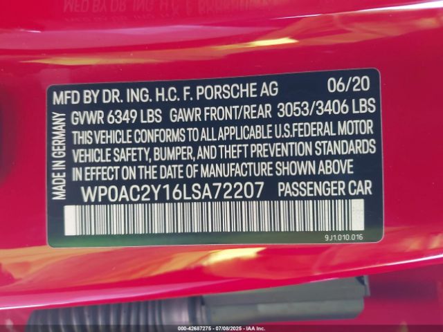 2020 PORSCHE TAYCAN WP0AC2Y16LSA72207 Photo 8