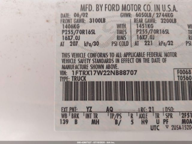 2002 FORD F-150 1FTRX17W22NB88707 Photo 8
