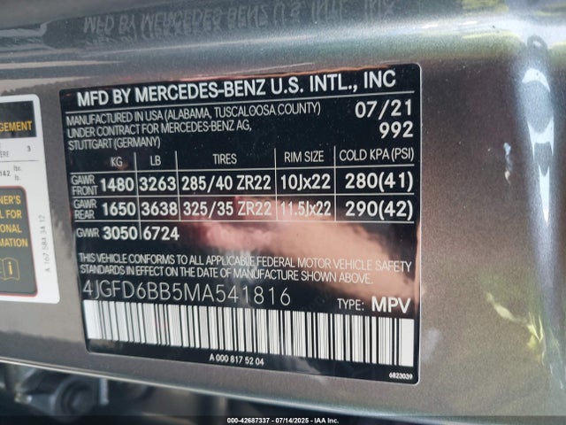 Mercedes-Benz m256 2021 4JGFD6BB5MA541816 Image 9