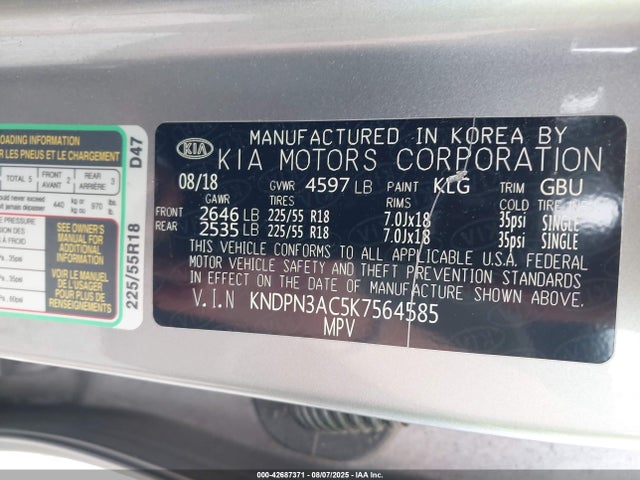KIA gdi theta ii 2019 KNDPN3AC5K7564585 Image 9