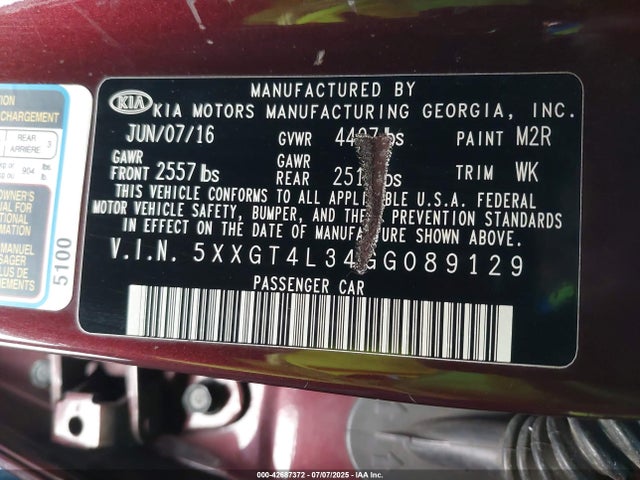 5XXGT4L34GG089129 KIA t-gdi theta ii