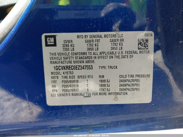 1GCVKREC6EZ347553 Chevrolet l83 - vvt, afm (active fuel management), aluminum