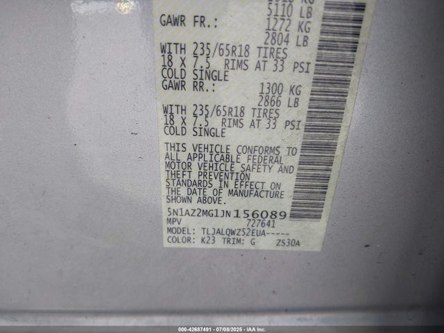 5N1AZ2MG1JN156089 Nissan 2018