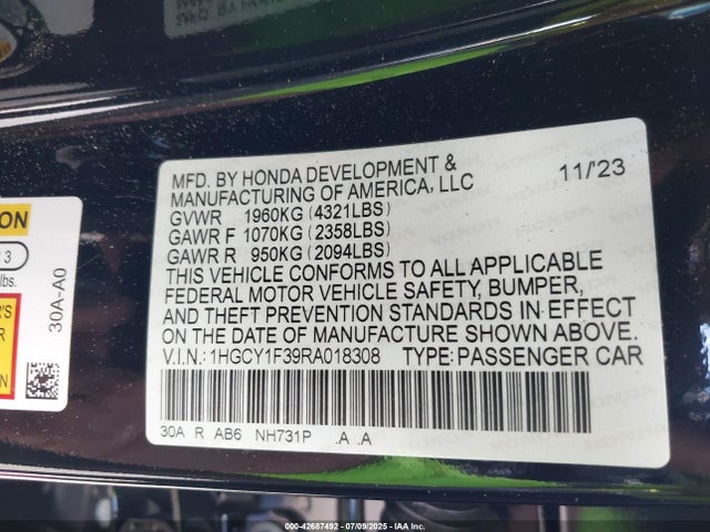 1HGCY1F39RA018308 Honda l15be