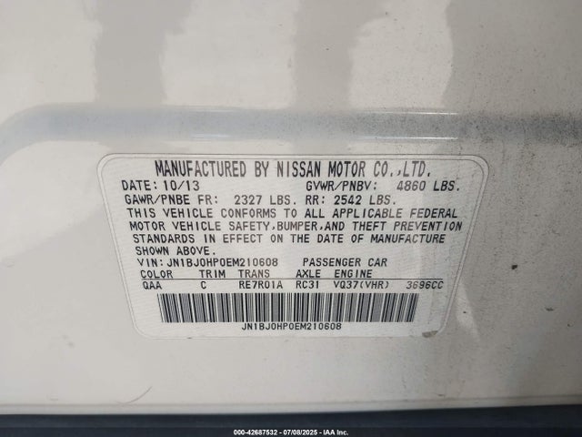 JN1BJ0HP0EM210608 Infiniti 2014