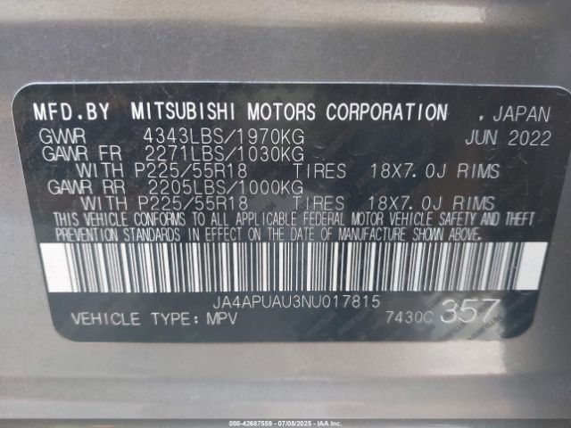 2022 MITSUBISHI OUTLANDER SPORT JA4APUAU3NU017815 Photo 8