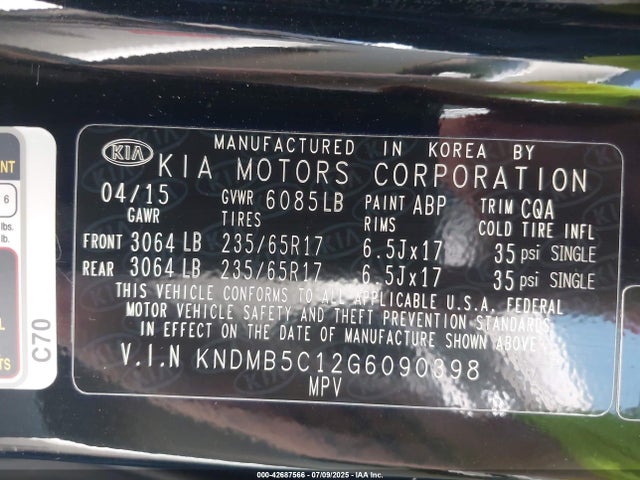 KNDMB5C12G6090398 KIA dohc gdi lambda ii