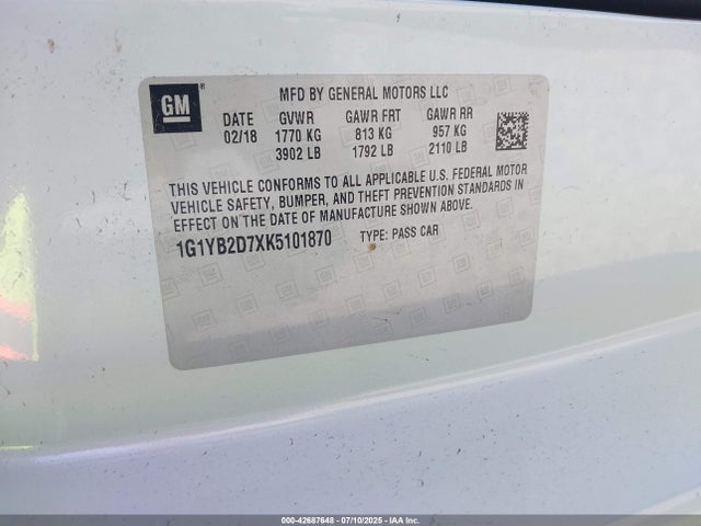 1G1YB2D7XK5101870 Chevrolet lt1 - direct injection, afm, variable valve timing, high output, alum