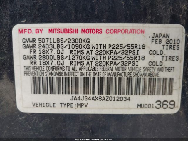 2010 MITSUBISHI OUTLANDER JA4JS4AX8AZ012034 Photo 8
