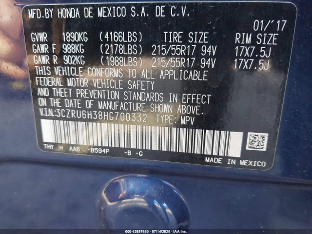 3CZRU6H38HG700332 Honda r18z9