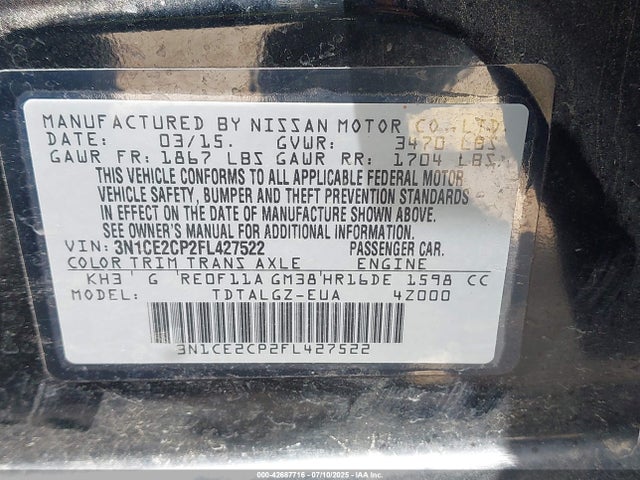 Nissan VERSA NOTE 2015 3N1CE2CP2FL427522 Image 9