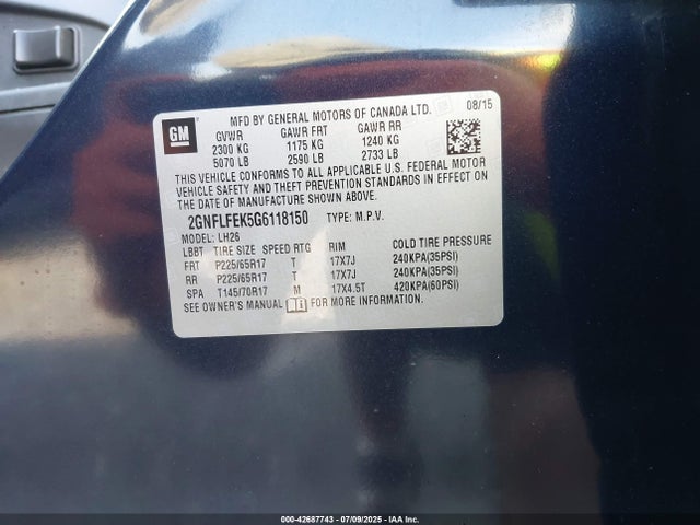 Chevrolet lea - e85 max, aluminum 2016 2GNFLFEK5G6118150 Image 9