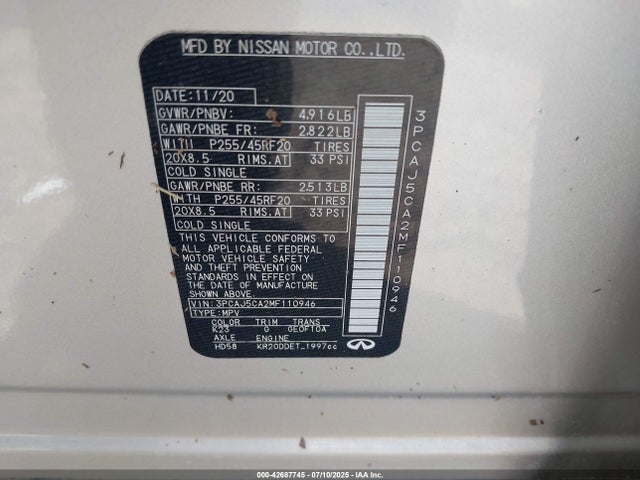3PCAJ5CA2MF110946 Infiniti QX50