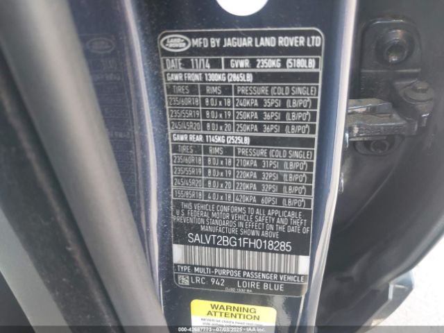 2015 LAND ROVER RANGE ROVER EVOQUE SALVT2BG1FH018285 Photo 8
