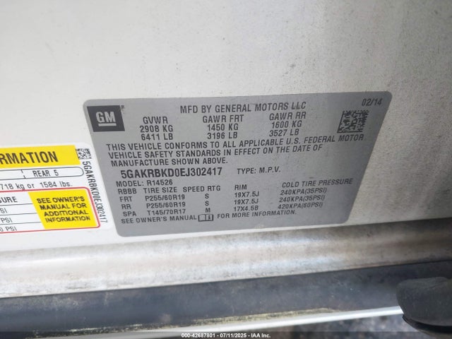 Buick llt 2014 5GAKRBKD0EJ302417 Image 9