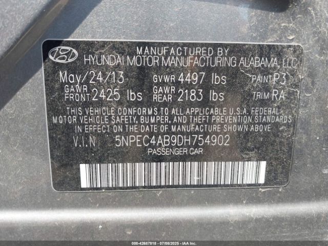 2013 HYUNDAI SONATA 5NPEC4AB9DH754902 Photo 8