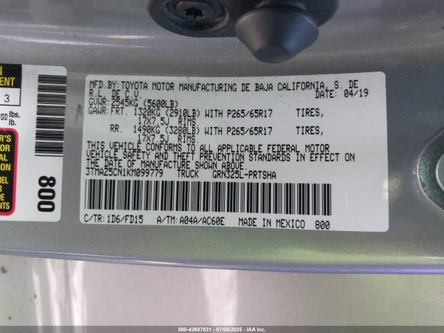 3TMAZ5CN1KM099779 Toyota 2gr-fks