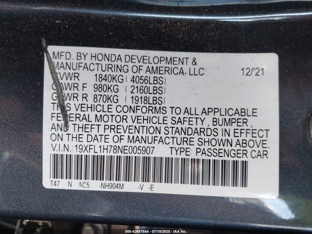 19XFL1H78NE005907 Honda l15b7